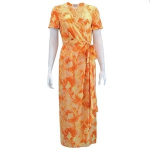 Escada Silk Wrap Dress Abstract Floral Print Vintage 1990s